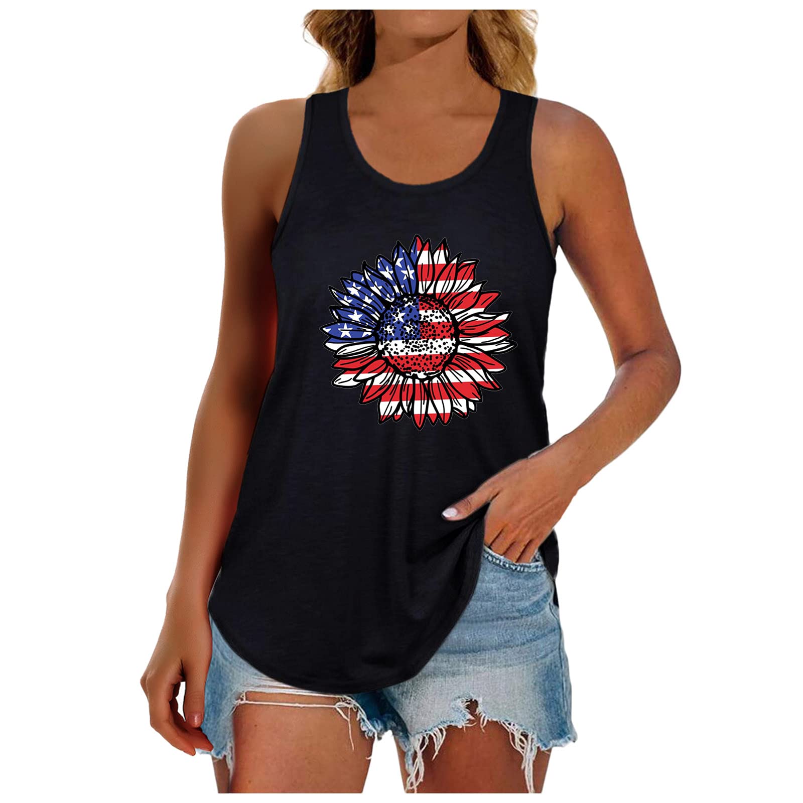 nunonette Women's Sleeveless American Flag Tank Tops - Loose Fit Workout Tops, Casual Camisole Tees & Summer Blouses | Perfect for Gym, Running, Yoga & Outdoor Activities