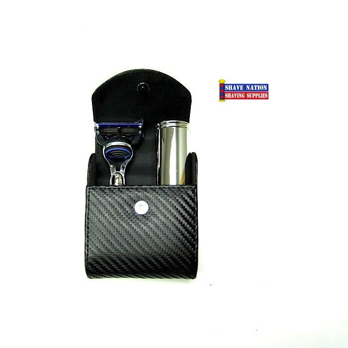 Edwin Jagger Fusion Razor Travel Kit - Carbon Fiber Handle Safety Razor for Men | Premium Shaving Set with Case | Perfect for Business Travel & Grooming Gifts