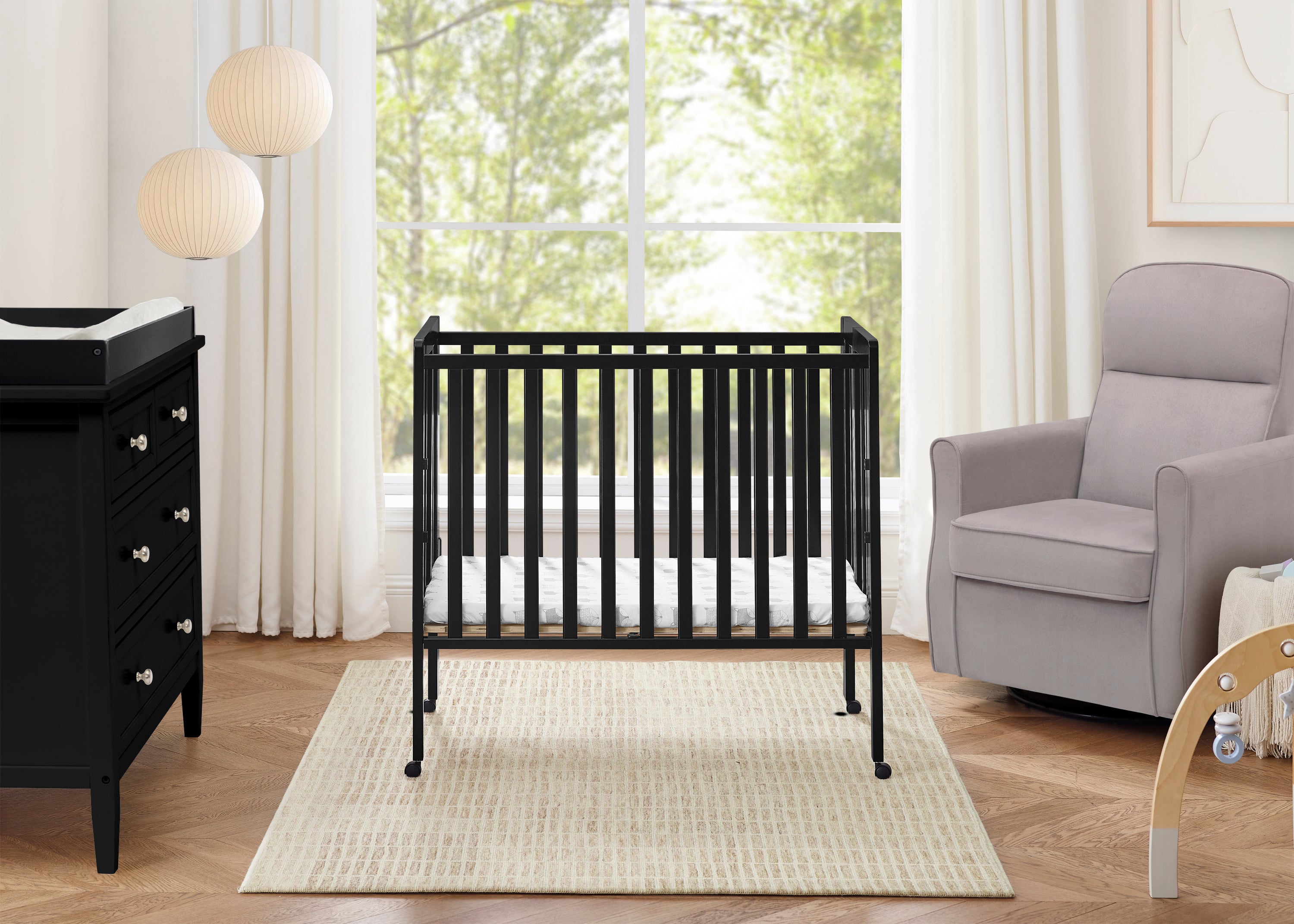 Lee Portable Folding Mini Crib with 1.5 Inch Mattress - Lightweight Travel Crib for Babies & Toddlers - Perfect for Home, Travel, and Daycare Use