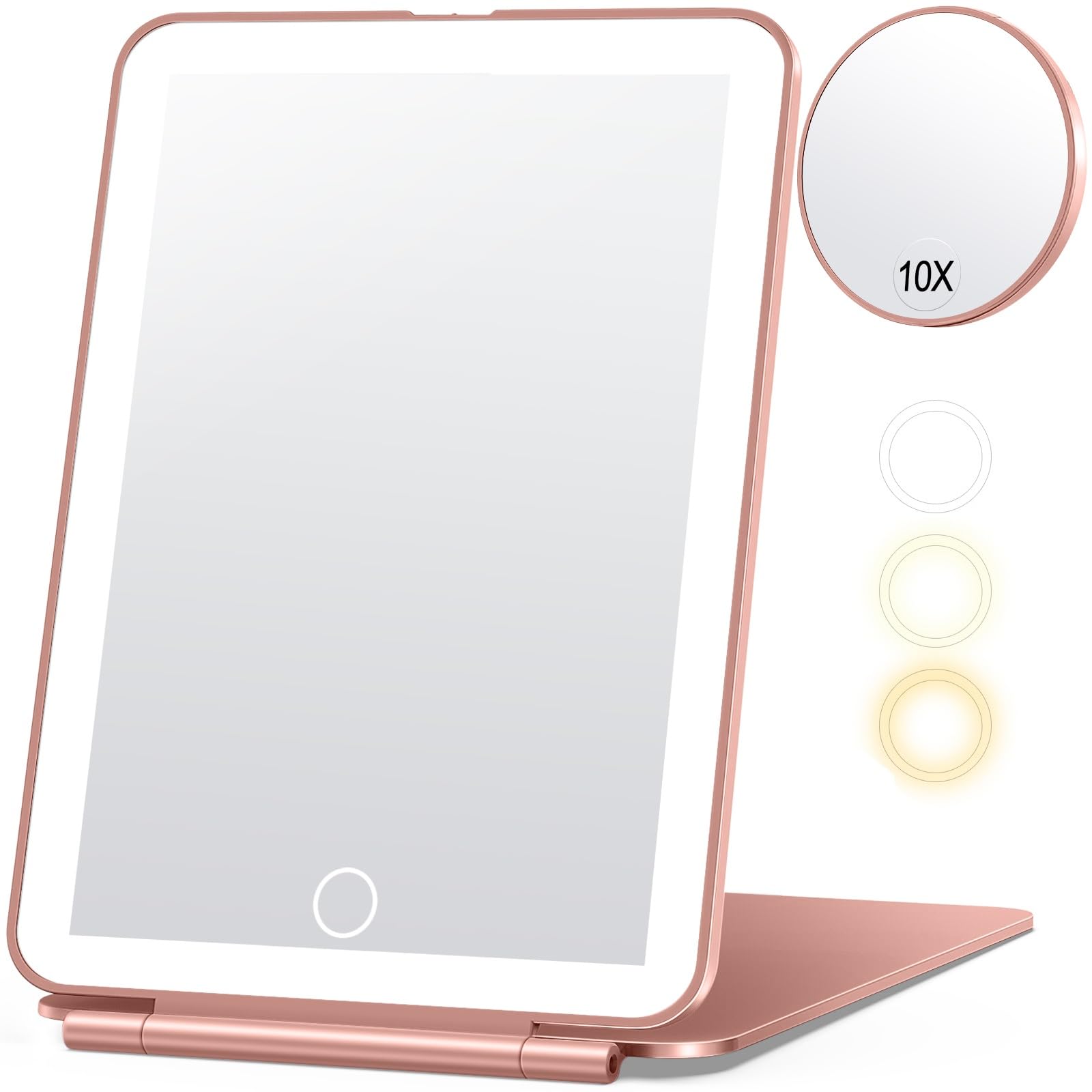 Rechargeable Travel Makeup Mirror with 80 LEDs - 3 Color Lighting Modes, 2000mAh Battery, Ultra Slim Portable Vanity Mirror - Perfect Gift for Women (Rose Gold) | Ideal for Home, Travel, and Professional Makeup Application