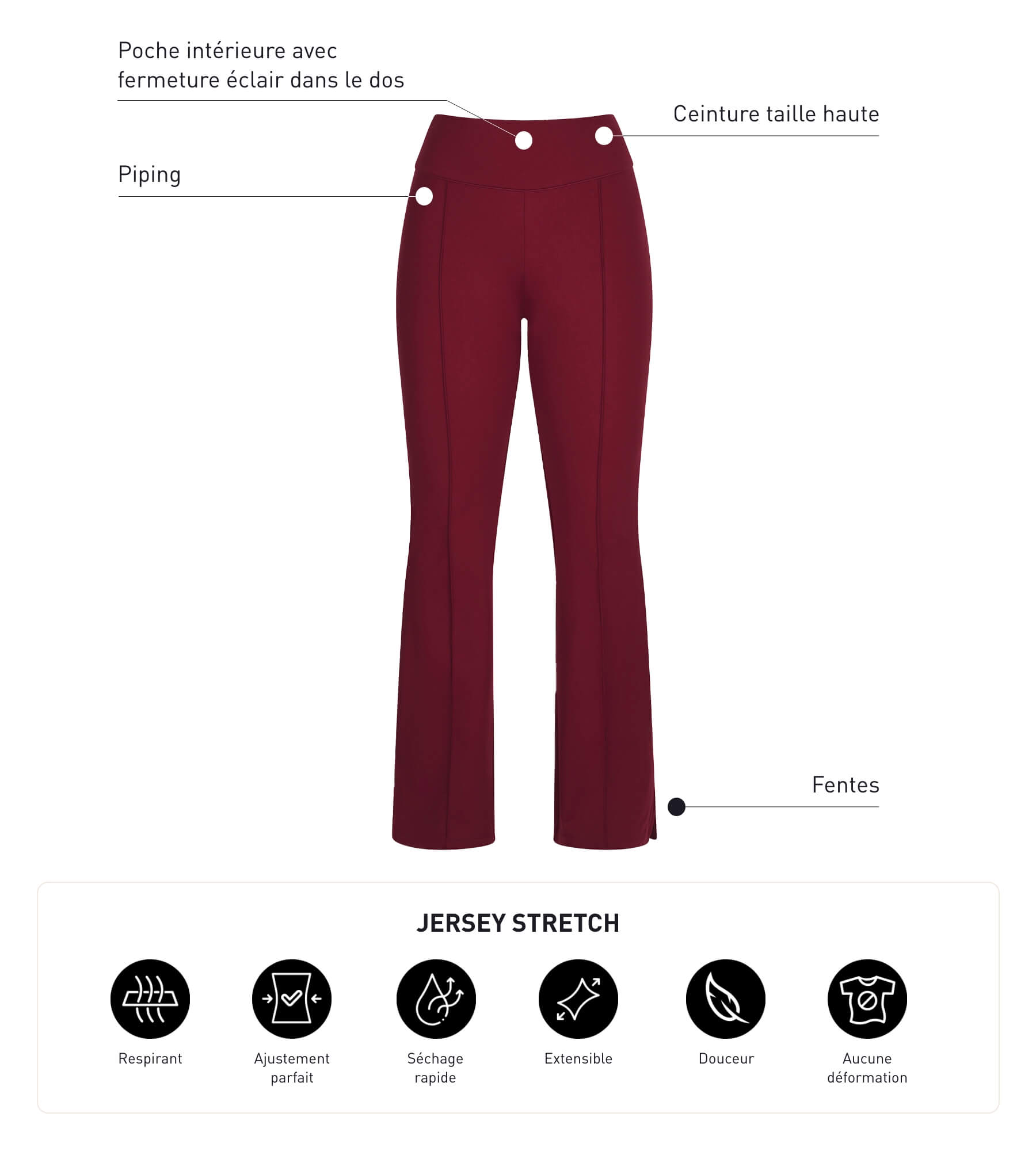 Women's Flared Sport Pants in Soft Bordeaux Jersey - Comfortable & Stylish Activewear for Yoga, Running, and Casual Wear