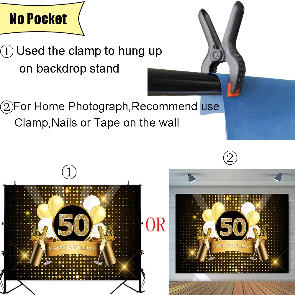 Sensfun Black & Gold Glitter 50th Birthday Backdrop - 8x6ft Photography Background for Adult Men's Fifty Years Old Party Decor, Photo Booth Props, Banner - Perfect for Birthday Celebrations, Photoshoots & Event Decorations