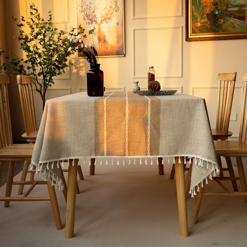 Premium Cotton Linen Tablecloth - Rustic Farmhouse Rectangle Table Cover (55