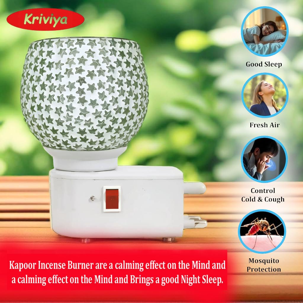Kriviya Electric Aroma Diffuser with Night Light - Premium Home & Office Decor, Essential Oil Diffuser for Relaxation, Kapoor & Laung Fragrance, White Star Design (M14) - Perfect for Bedroom, Yoga Studio & Spa Ambience