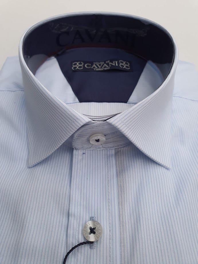 Cavani Men's Sky Blue Striped Dress Shirt with Regular Collar - Perfect for Office, Business Meetings & Formal Events