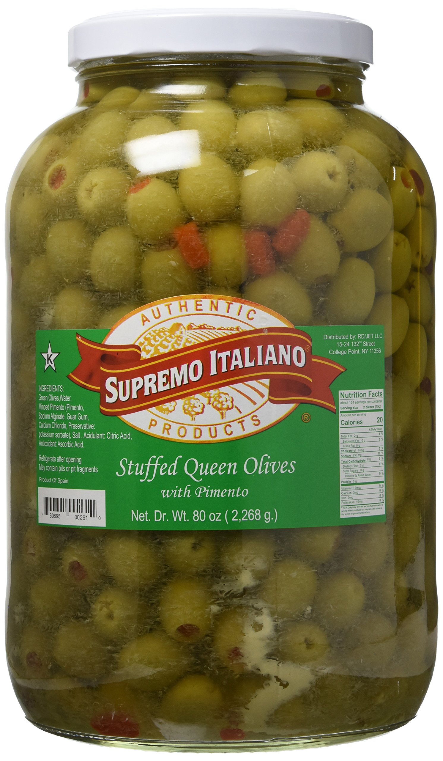 Supremo Italiano Premium Salad Olives - 80 oz (5 lbs) Large Jar | Imported Italian Green Olives for Salads, Charcuterie Boards & Mediterranean Recipes