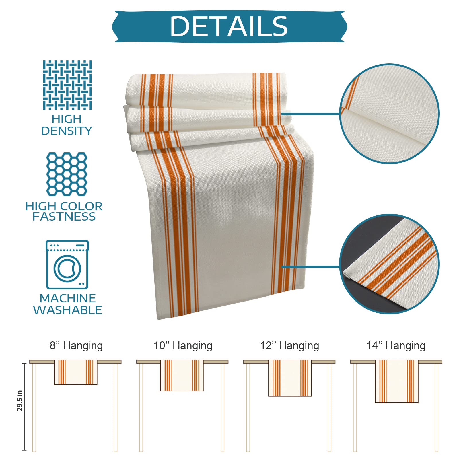 120-inch Cotton Linen Table Runner - Thanksgiving Stripes Orange Burlap Tablecloth for Farmhouse Dining, Coffee Table, Holiday Parties & Weddings | Machine Washable Rustic Decor | Perfect for Autumn Gatherings, Dinner Parties & Seasonal Home Decor