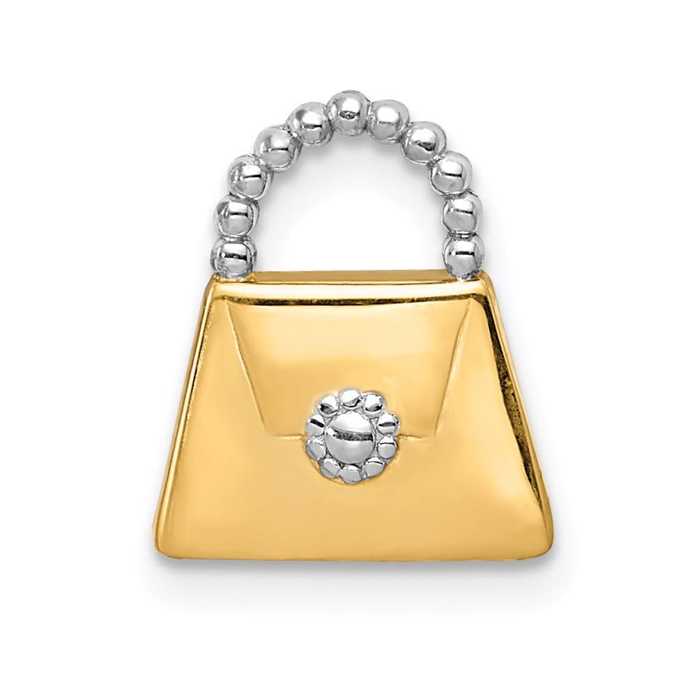 14K Yellow Gold & Rhodium Plated Purse Slide Pendant Charm - Elegant Handbag Accessory for Women's Fashion Jewelry Collection | Perfect for Everyday Wear, Gift Giving & Special Occasions