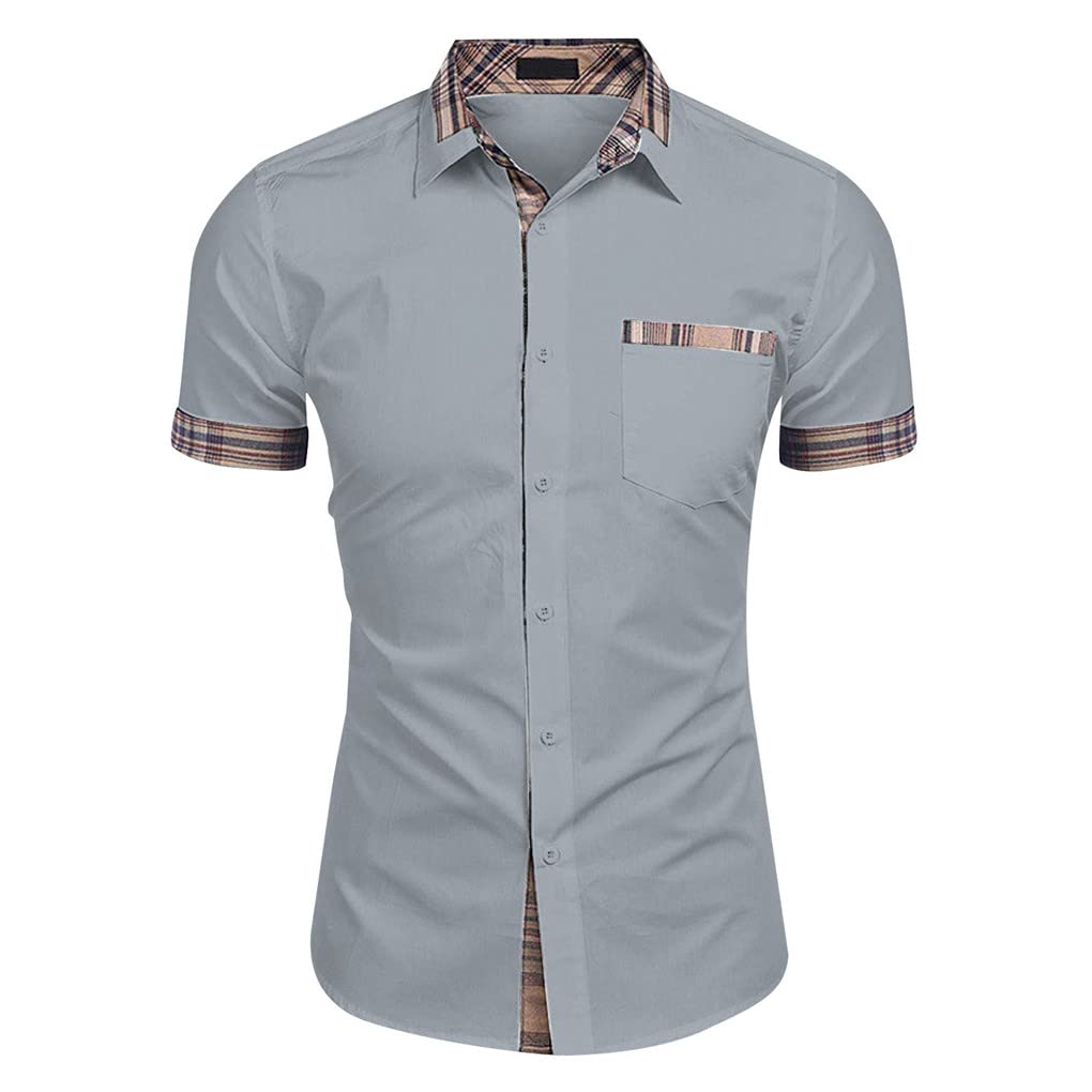 Men's Slim Fit Plaid Short Sleeve Dress Shirt | Summer Business Casual Button Down Shirt for Office, Party & Social Events