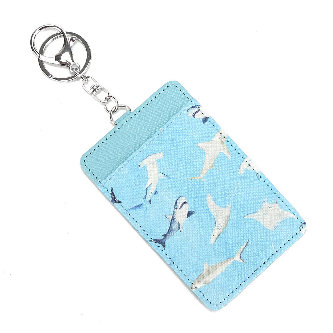 Happy Sharks Blue Card Holder - Slim RFID Blocking Wallet for Credit Cards & IDs - Perfect for Travel, Work, and Everyday Use