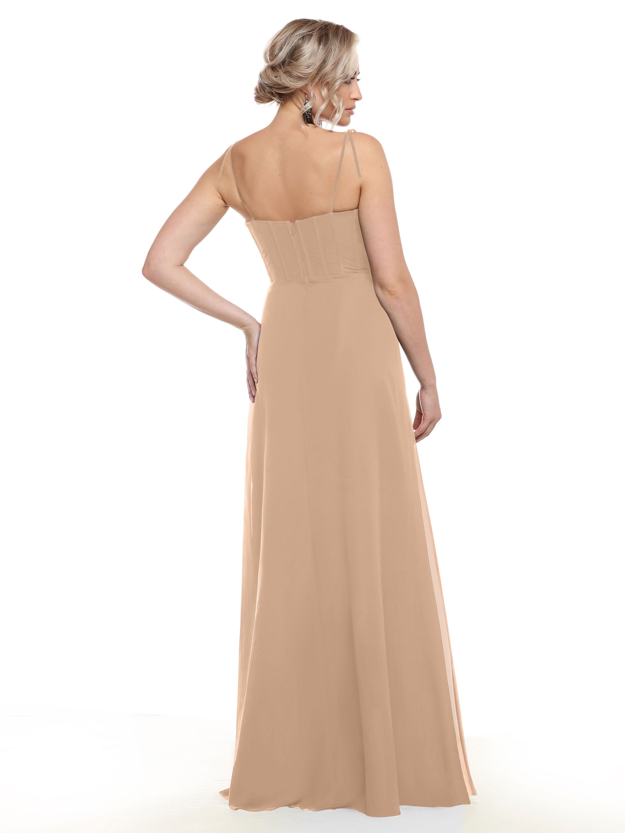 Elegant 80144 Chiffon A-Line Bridesmaid Dress with V-Neck & Spaghetti Straps - Perfect for Weddings, Formal Events & Special Occasions