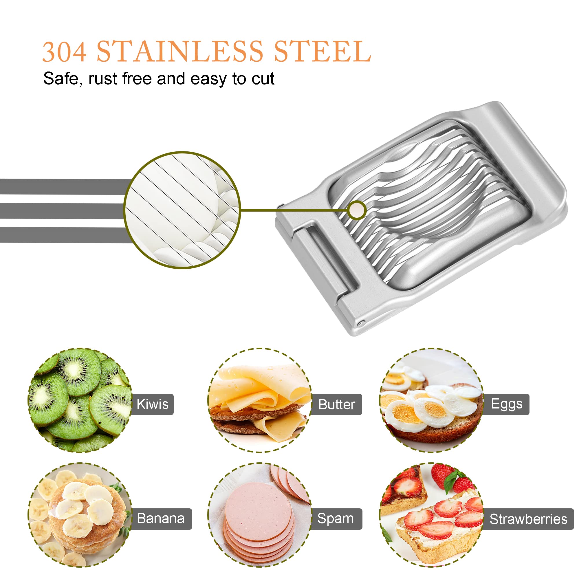 Premium 304 Stainless Steel Egg Slicer - Heavy Duty Wire Egg Cutter for Hard Boiled Eggs, Fruits & Vegetables - Perfect for Salads, Meal Prep & Kitchen Use