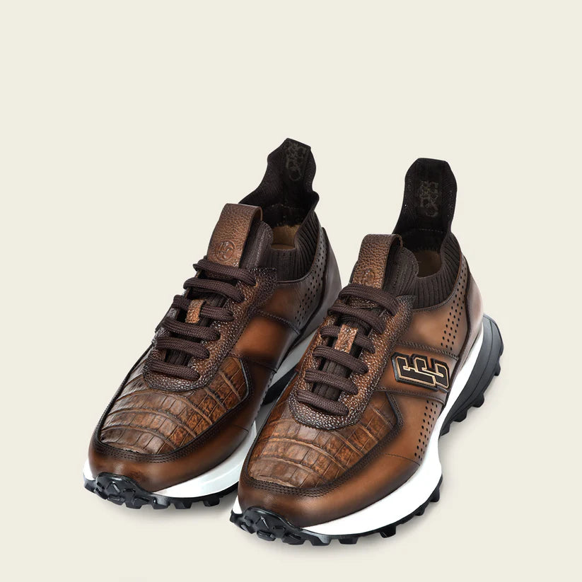 Men's Cuadra Almond Casual Fashion Caiman Leather Sneakers - Stylish & Comfortable for Everyday Wear, Office, and Outdoor Activities