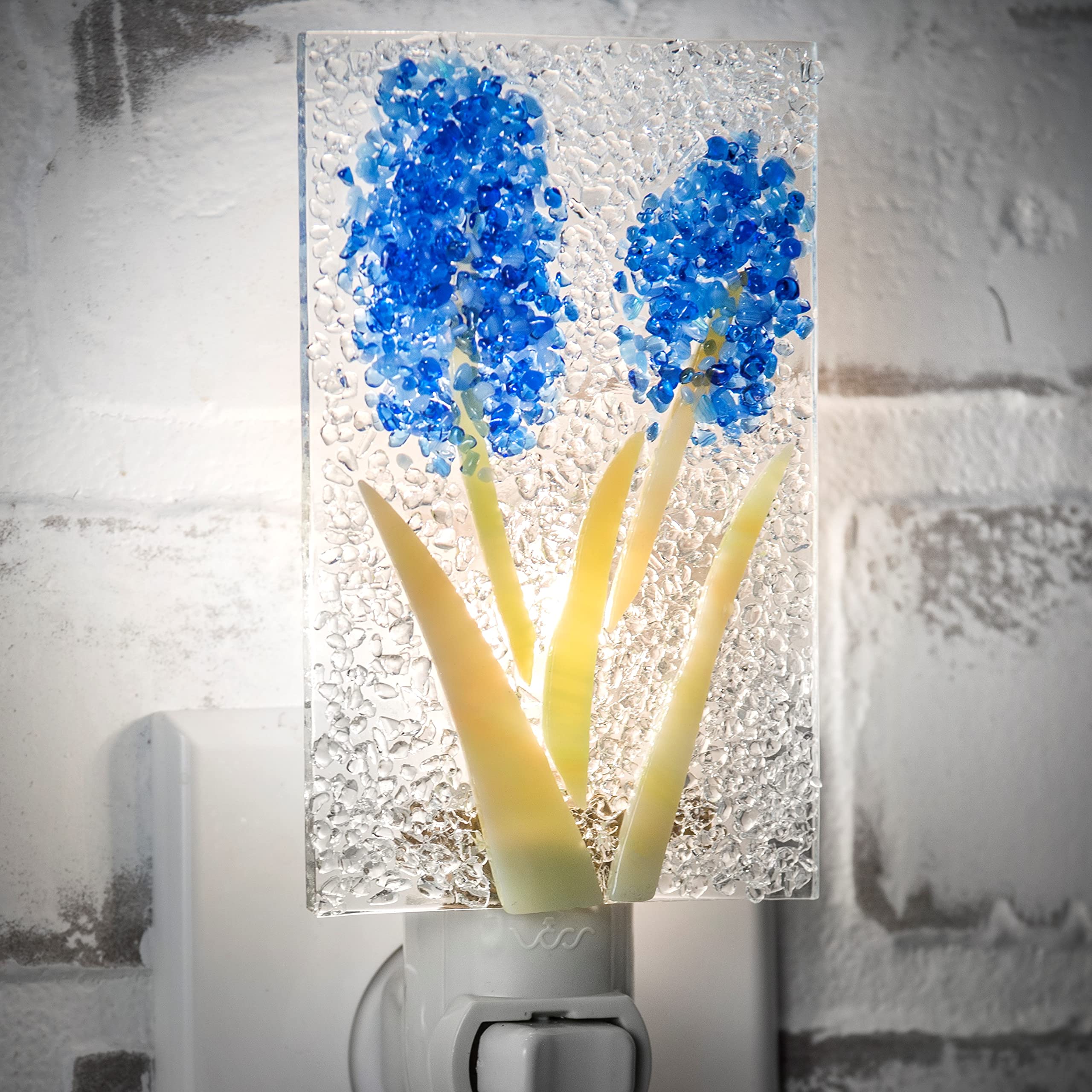 Handcrafted Blue Bell Stained Glass Night Light - Plug-in Fused Glass Flower Design in Blue & Clear - Elegant Home Décor Accent Light for Bedroom, Nursery, or Living Room