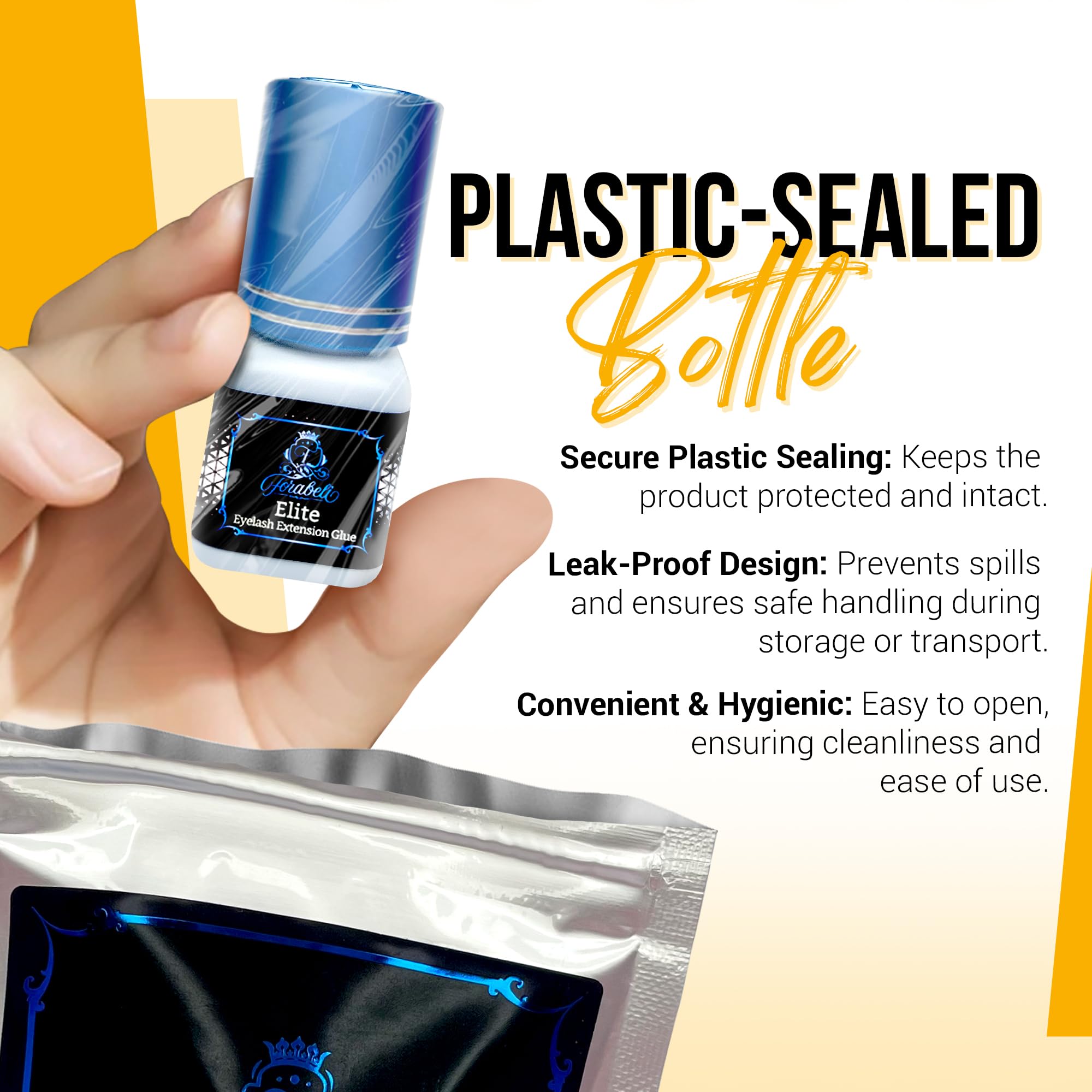 Forabeli Elite Eyelash Extension Glue - 1 Second Fast Drying, 7 Week Long Lasting Retention, Strong Bonding Black Lash Adhesive for Professional Salon & Home Use - Perfect for Volume, Classic & Hybrid Lash Extensions