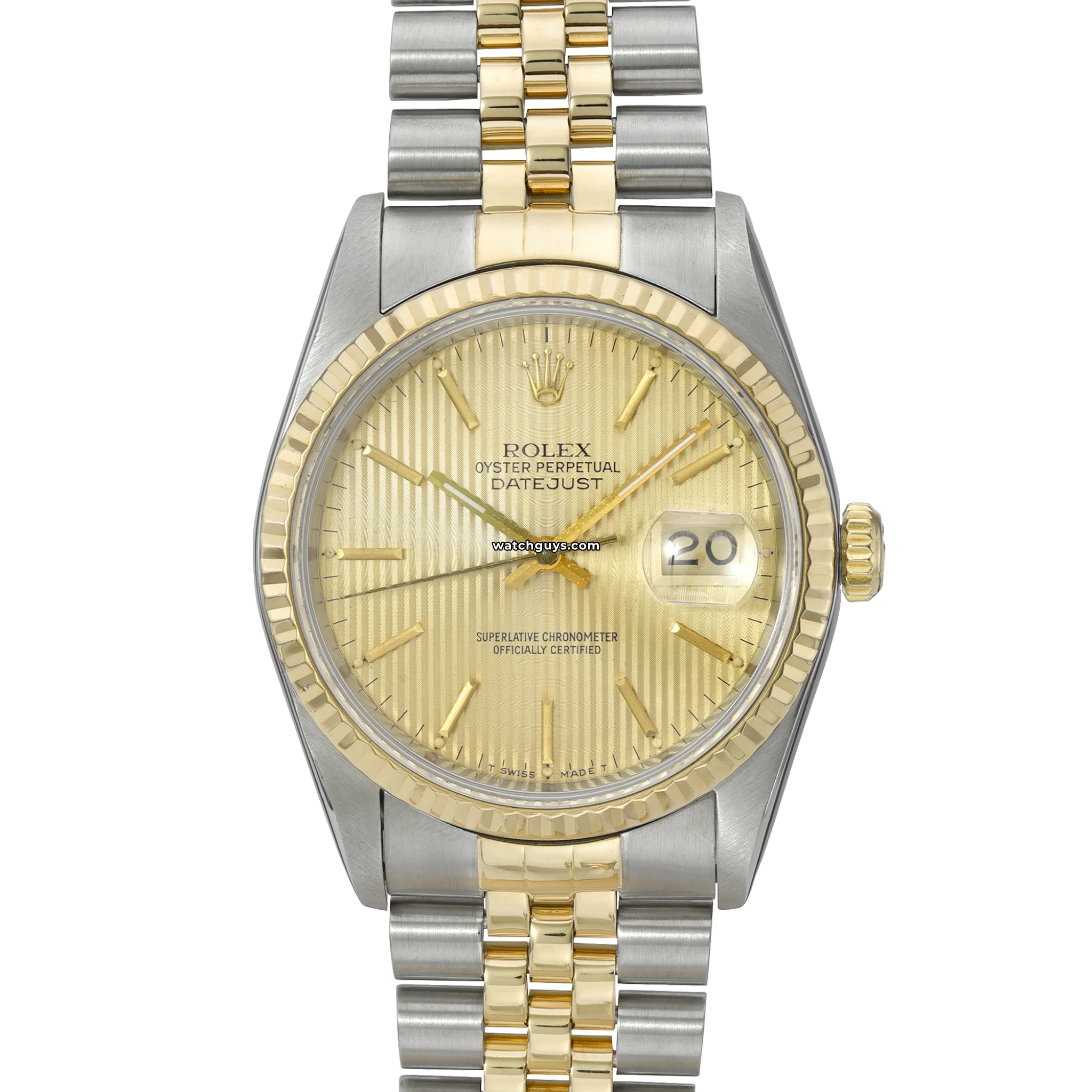Rolex Datejust 16233 Men's Watch - Champagne Dial with Tapestry Pattern - 18K Gold & Stainless Steel - Luxury Dress Watch for Business & Formal Occasions