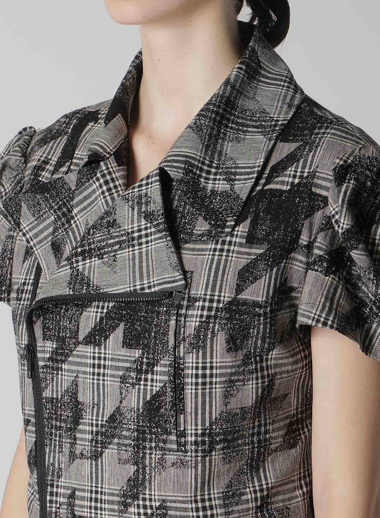Stylish Cotton Linen Plaid Houndstooth Short Sleeve Moto Jacket for Women - Perfect for Casual Outings, Spring Fashion, and Motorcycle Rides