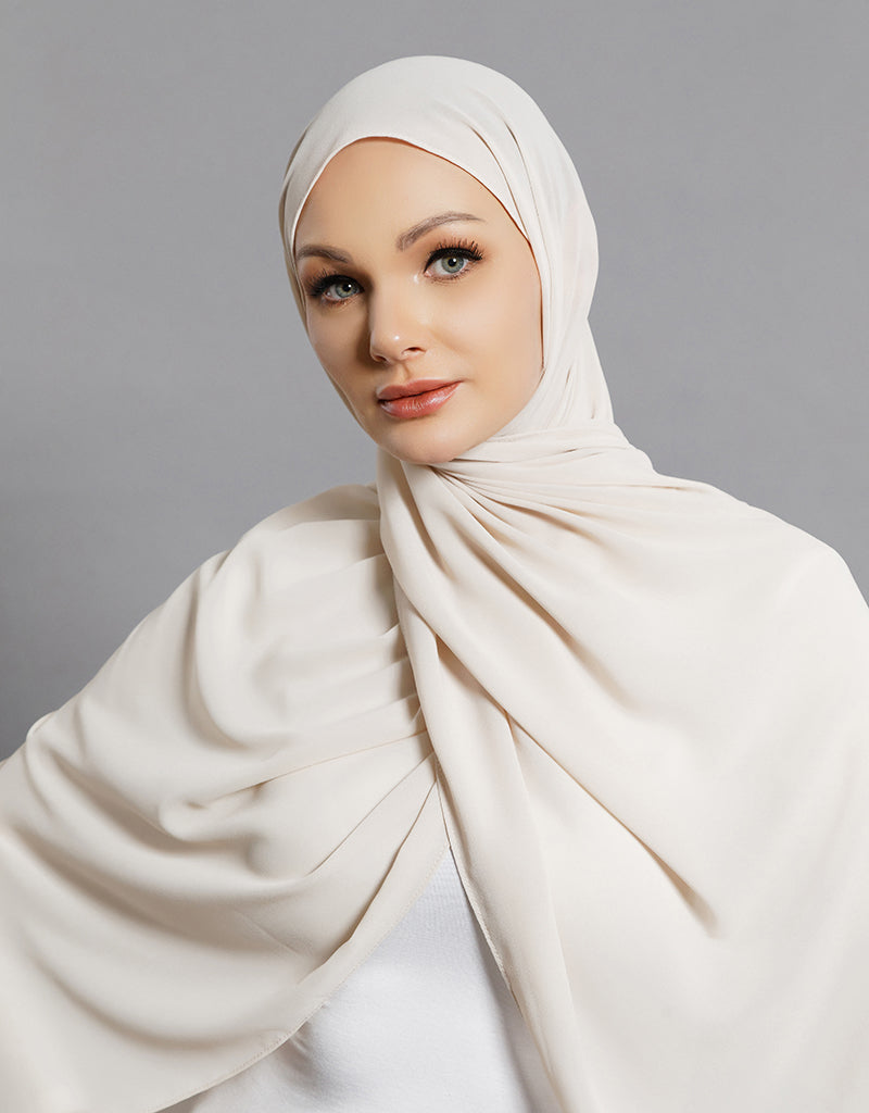Elegant Chiffon Shawl in Shades of White - Lightweight Scarf for Women, Perfect for Weddings, Parties & Evening Events