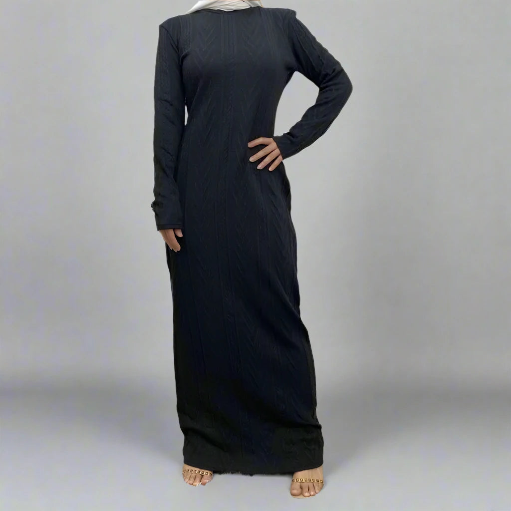 Muslim Women's Winter Abaya Underdress - Modest Inner Slip Dress for Prayer & Daily Wear | Warm Long Sleeve Sweater Dress for Hijab Fashion