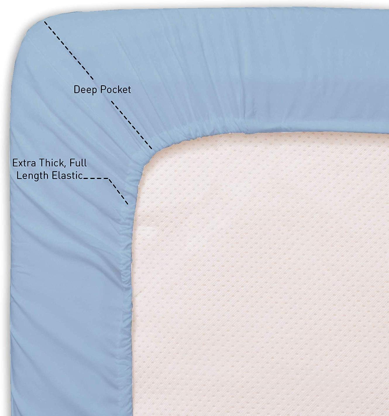 Full XL Cotton Sheets Set - 400 Thread Count 4-Piece Bedding for Deep Pocket Mattress | Light Blue Solid Color for Cozy Sleep