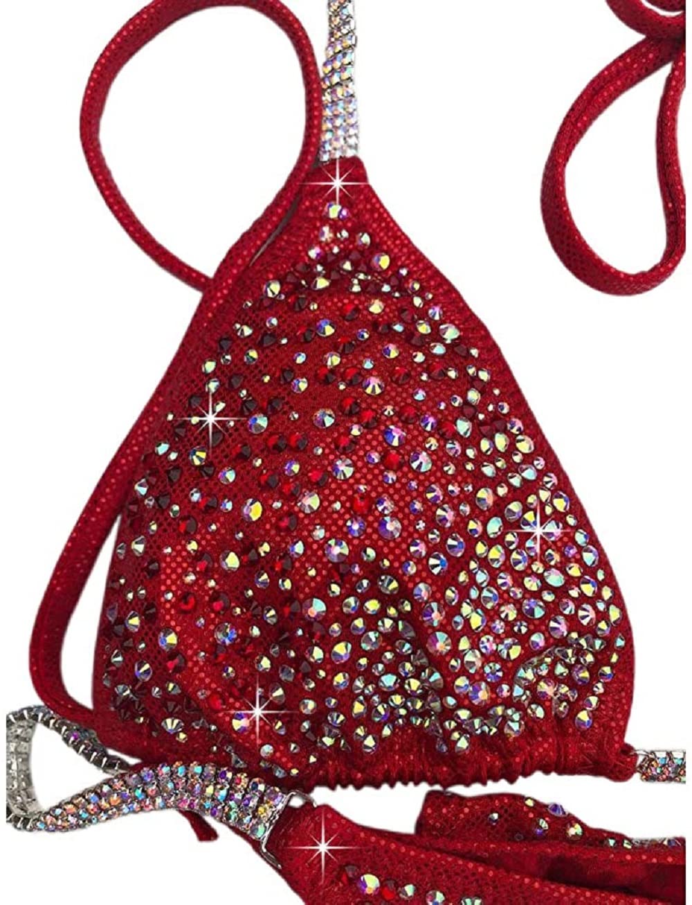 Red Crystal Rhinestone Bikini Set - Competition Swimsuit for NPC & Fitness Shows - Perfect for Bodybuilding, Bikini Contests & Beach Fashion