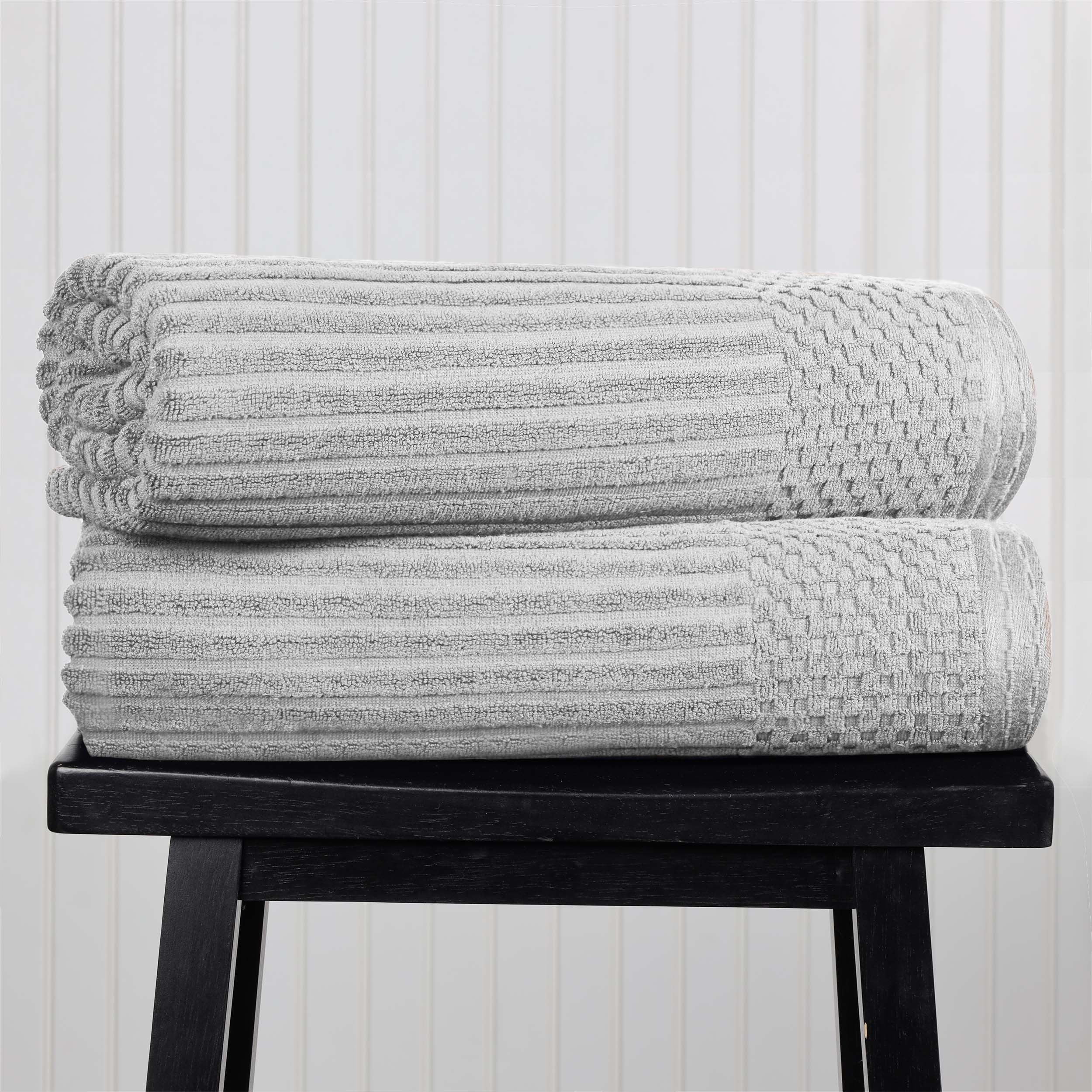 Premium Cotton Ribbed Textured Bath Towel Set - Ultra Absorbent 2-Piece Bath Sheet Set for Spa, Beach & Luxury Bathroom Use
