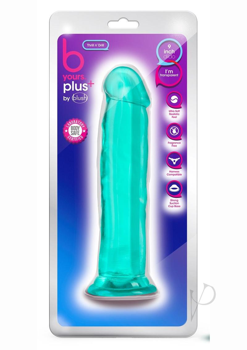 B Yours Plus Thrill n' Drill Realistic 9 Inch Dildo - Teal Blue - Lifelike Adult Toy for Couples & Solo Play - Waterproof & Body-Safe Silicone for Bedroom Fun & BDSM Scenes