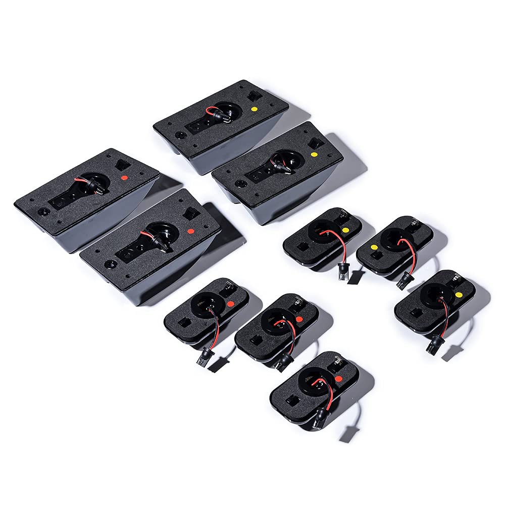 10pcs Smoked Lens Amber Red LED Cab Roof Marker Lights + 4pcs Front & Rear Dynamic Sequential Turn Signal Side Marker Lights Kit - Compatible with Hummer H2 2003-2009 | Upgrade Your Truck Lighting for Safety & Style