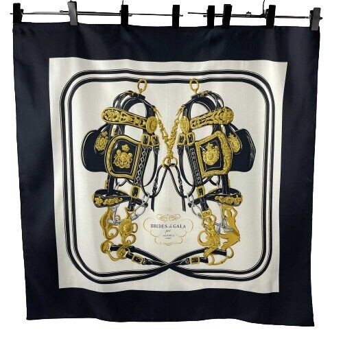 Hermès 'Brides de Gala' Equestrian Silk Scarf - Black, White, Gold & Silver - One Size - Perfect for Equestrian Events, Luxury Gifts & Fashion Accessories