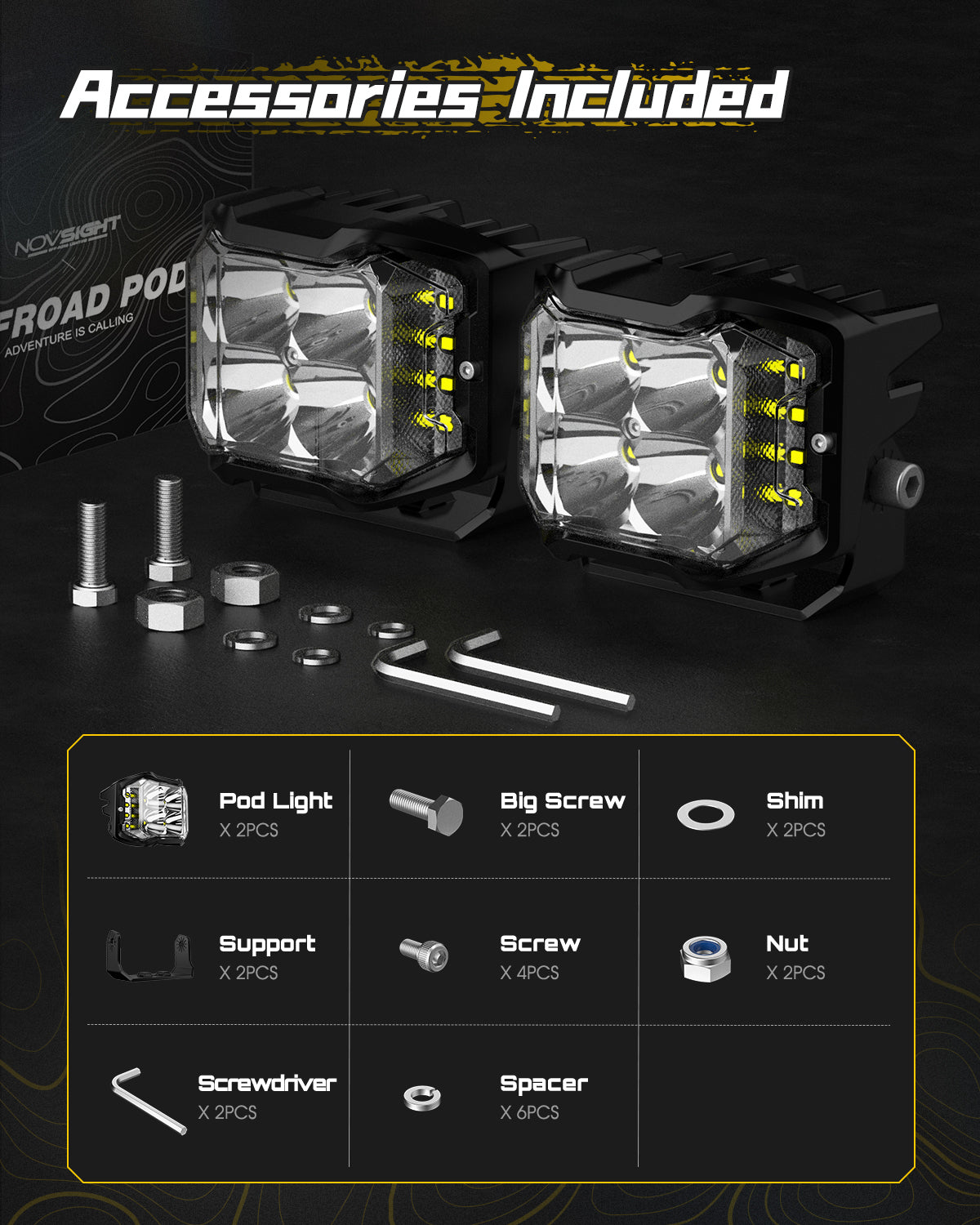 4 Inch LED Pod Spotlights with Side Lights - Rock Series - Waterproof Off-Road Lighting for Trucks, Jeeps & ATVs - Perfect for Night Driving, Camping & Outdoor Adventures