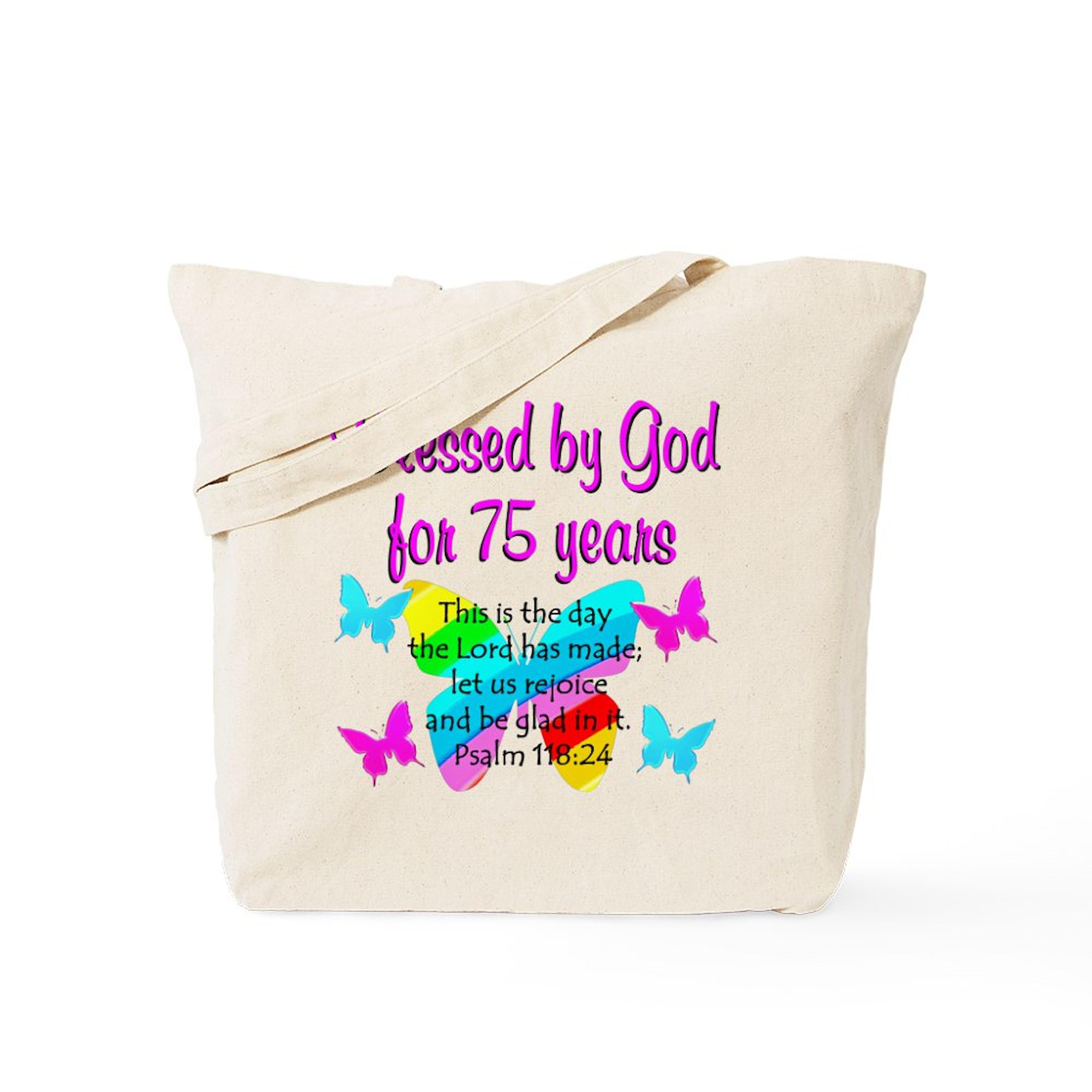 75 Year Old Angel Tote Bag - Natural Canvas Reusable Shopping Bag for Groceries, Beach & Everyday Use | CafePress