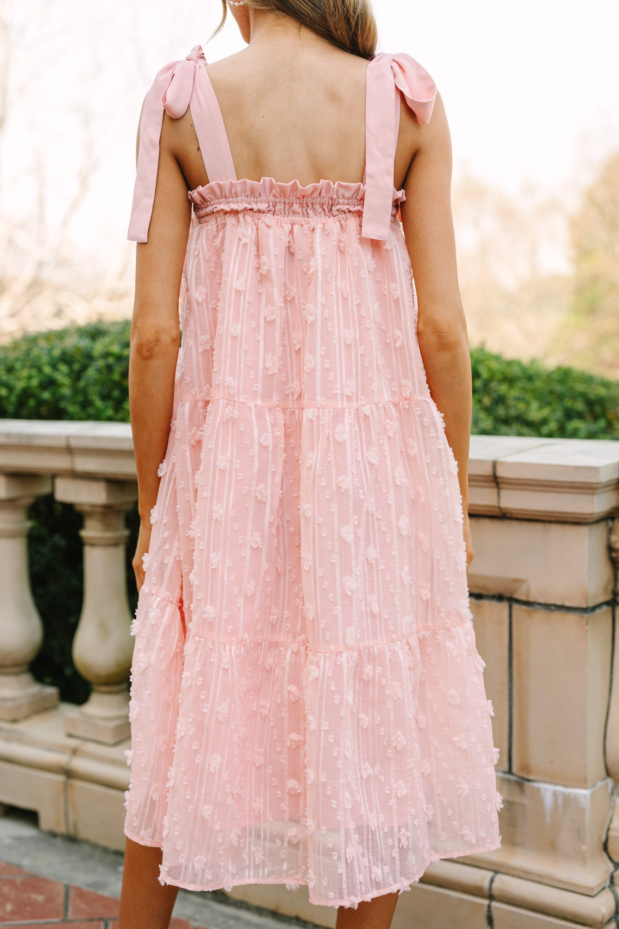 Elegant Blush Pink Textured Midi Dress for Women - Perfect for Weddings, Parties & Date Nights