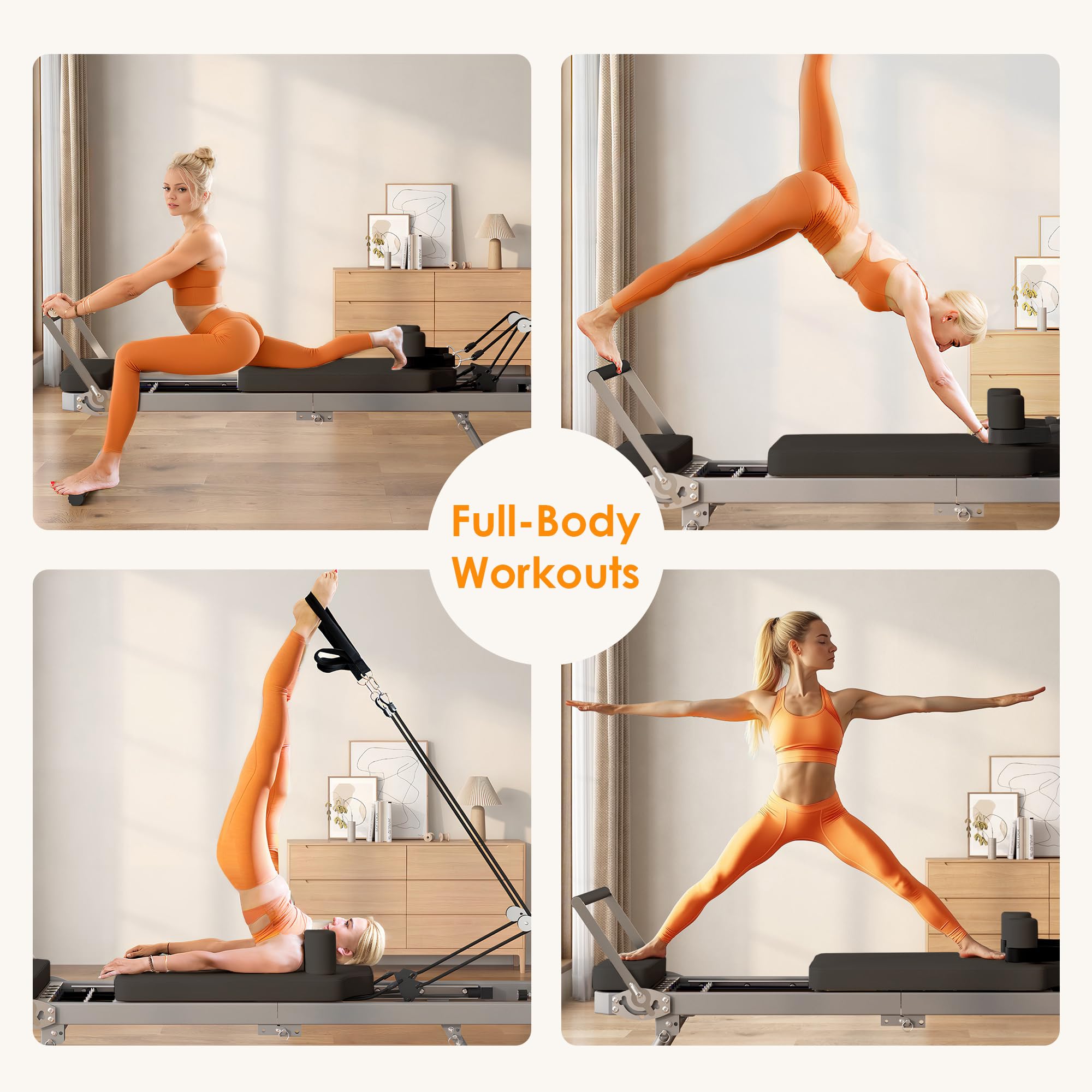 SogesPower Foldable Pilates Reformer Machine for Home Gym - High Strength Alloy Springs, 330lbs Weight Capacity - Perfect for Beginners & Full-Body Workouts - Ideal for Small Spaces & Home Fitness Studios