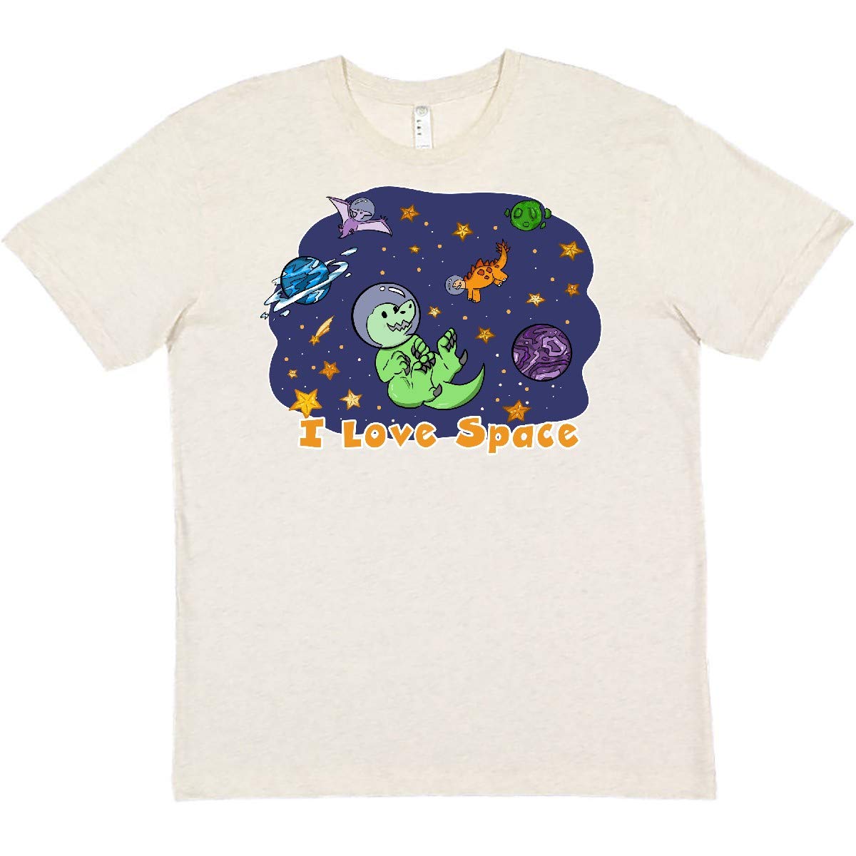 Inktastic I Love Space Cute Dinos and Planets Graphic T-Shirt for Women & Men - Fun Astronomy Lovers Tee for Casual Wear, Cosplay & Space-Themed Parties