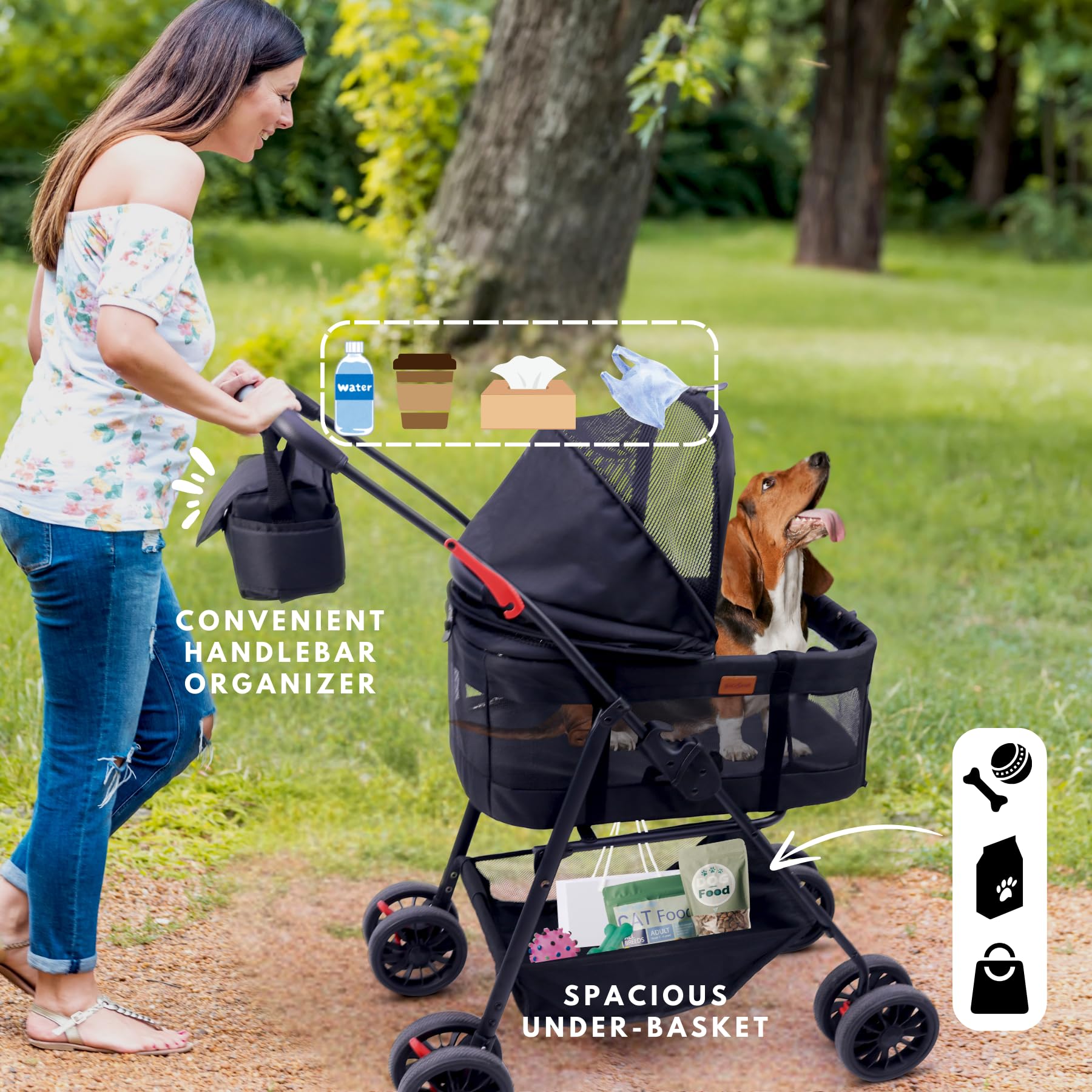 Premium Pet Stroller for Small Dogs & Cats - 3-in-1 Convertible Carrier with Detachable Seat, 33 lbs Capacity, Foldable & Portable Design - Perfect for Travel, Vet Visits, and Outdoor Adventures