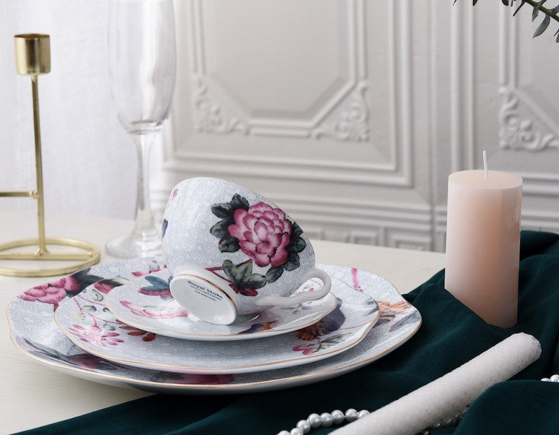 Elegant Ceramic Coffee Cups Set - Creative Bone China Porcelain Tea Cups with Saucers - British Floral Design for Home, Office & Gifts - Perfect for Afternoon Tea, Coffee Break & Decor