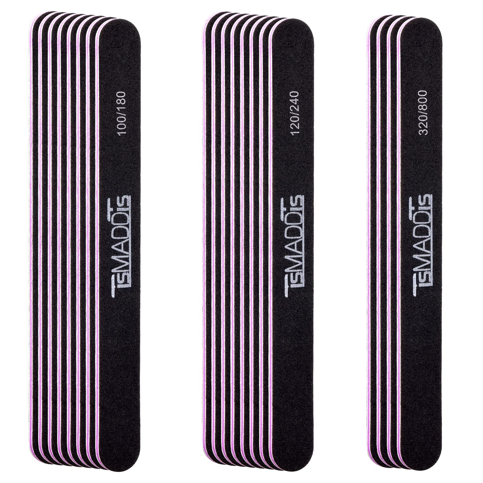 **TsMADDTs 20-Piece Double-Sided Nail Files Set - 100/120/180/240/320/800 Grits for Natural & Acrylic Nails - Professional Manicure & Pedicure Tools for Home & Salon Use**