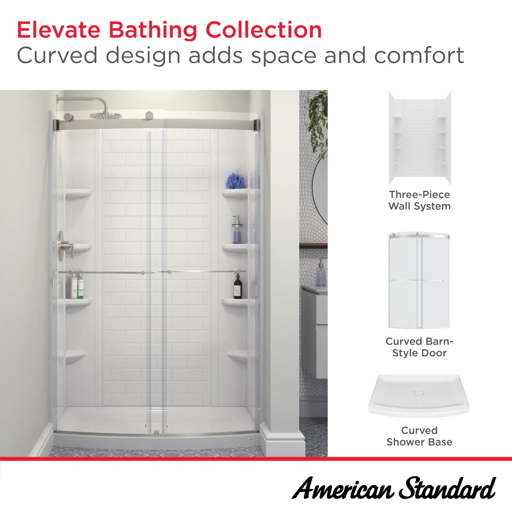 48x72 Inch Frameless Curved Sliding Shower Door - Top Roller System for Smooth Operation - Perfect for Modern Bathrooms & Spa-Like Showers