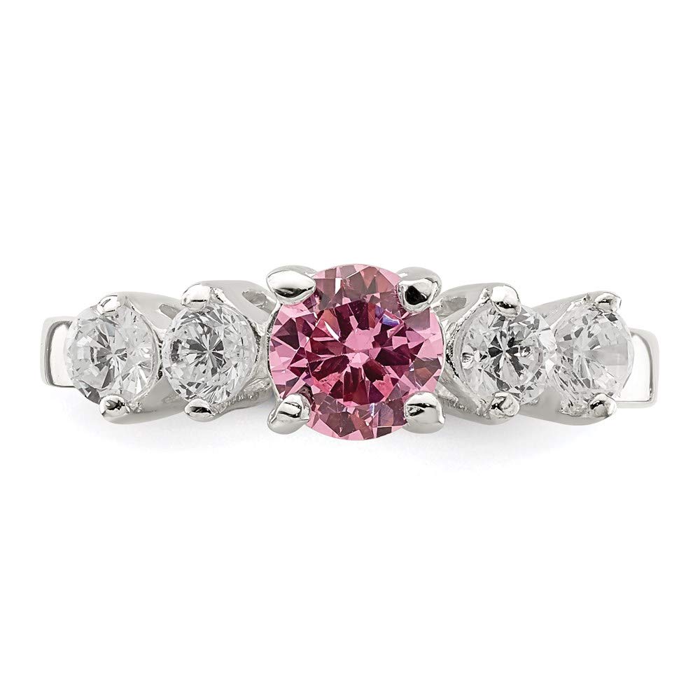 925 Sterling Silver Pink Round Cubic Zirconia Ring with Side Stones - Elegant Women's Fine Jewelry Gift for Anniversary, Valentine's Day & Special Occasions