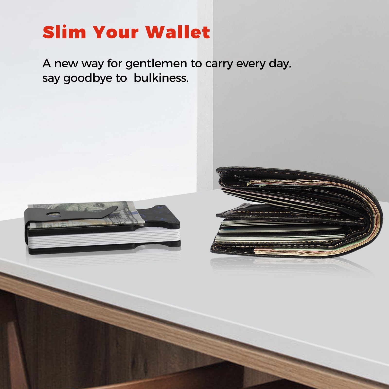 MONOCARBON Real Carbon Fiber Slim RFID Blocking Wallet for Men - High Capacity Credit Card Holder with Money Clip, Front Pocket Minimalist Wallet (Matte Broken Red) - Perfect for Travel, Business & Everyday Use