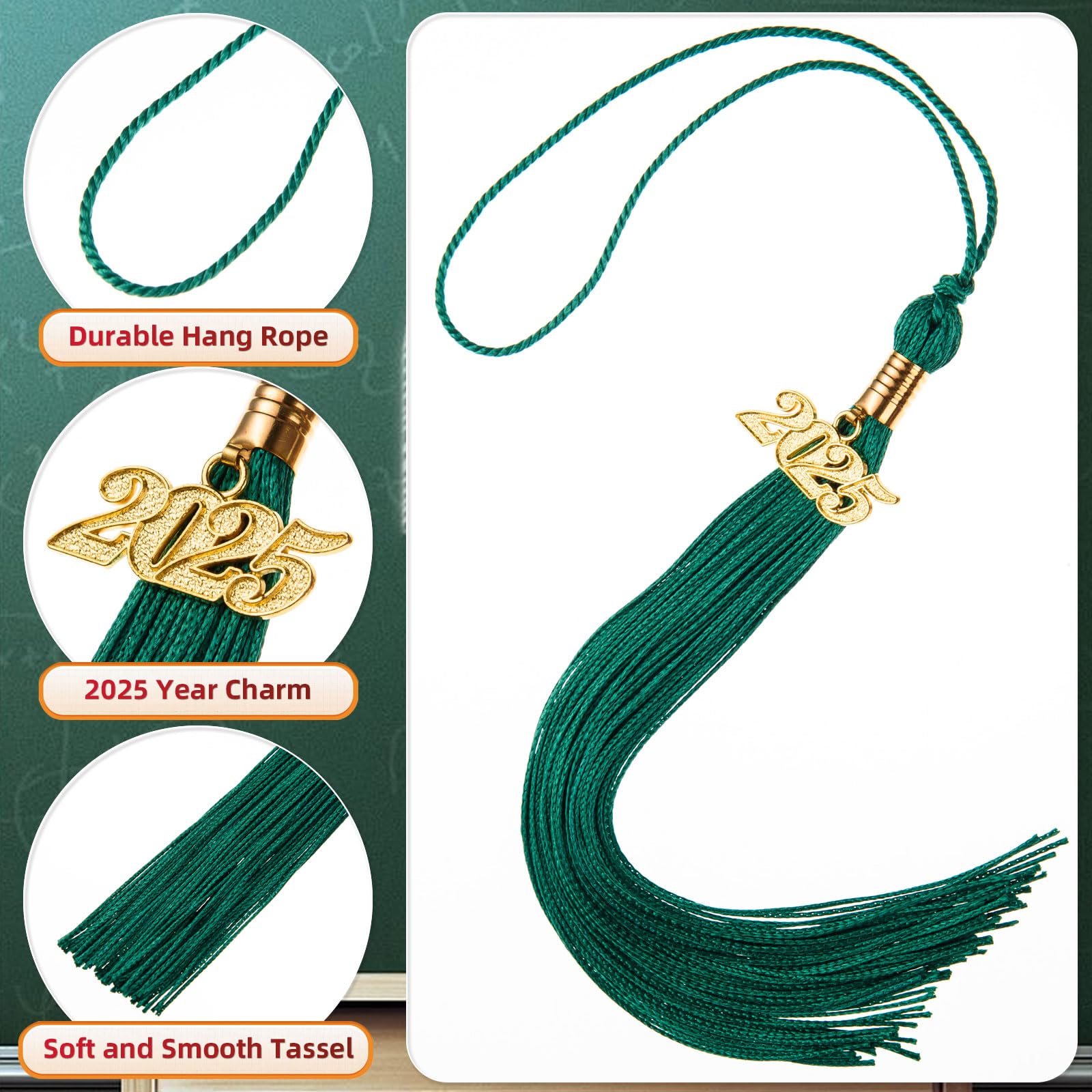 12 Pack 2025 Graduation Tassels with Charm - Green Cap Tassel Decorations for Graduation Ceremony & Party Supplies | High School, College, University Commencement Accessories