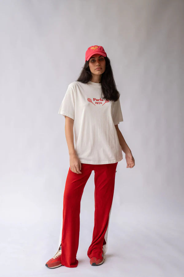 Sportif Cherry Ivory Stripe Track Pants for Women - Comfortable Running & Yoga Workout Pants - Perfect for Gym, Jogging and Lounge Wear