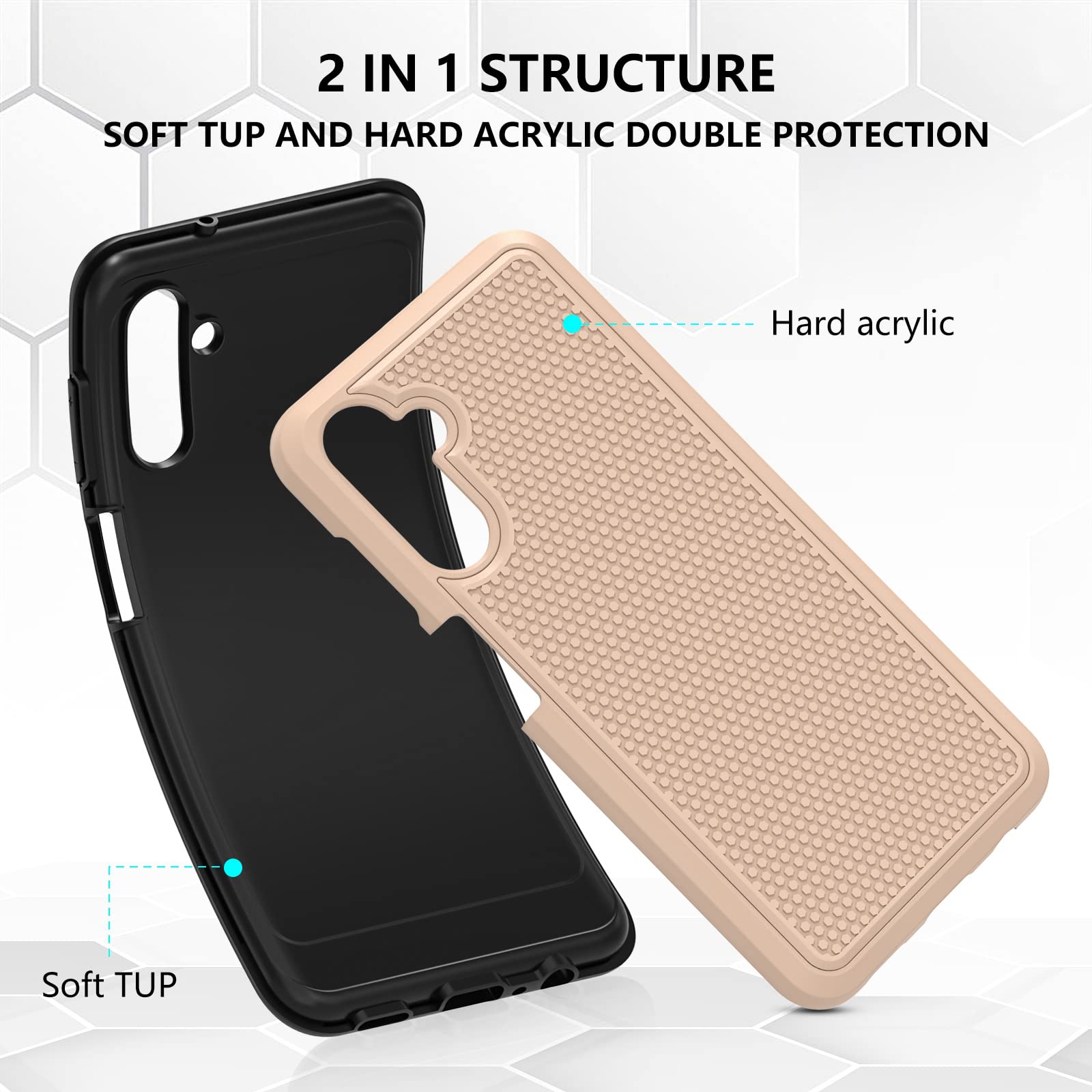 Samsung Galaxy A13 5G Case with Screen Protector (2 Pack) - Military Grade Shockproof Dual Layer Protective Cover, Non-Slip Textured Back in Rose Gold - Perfect for Outdoor Activities and Daily Protection
