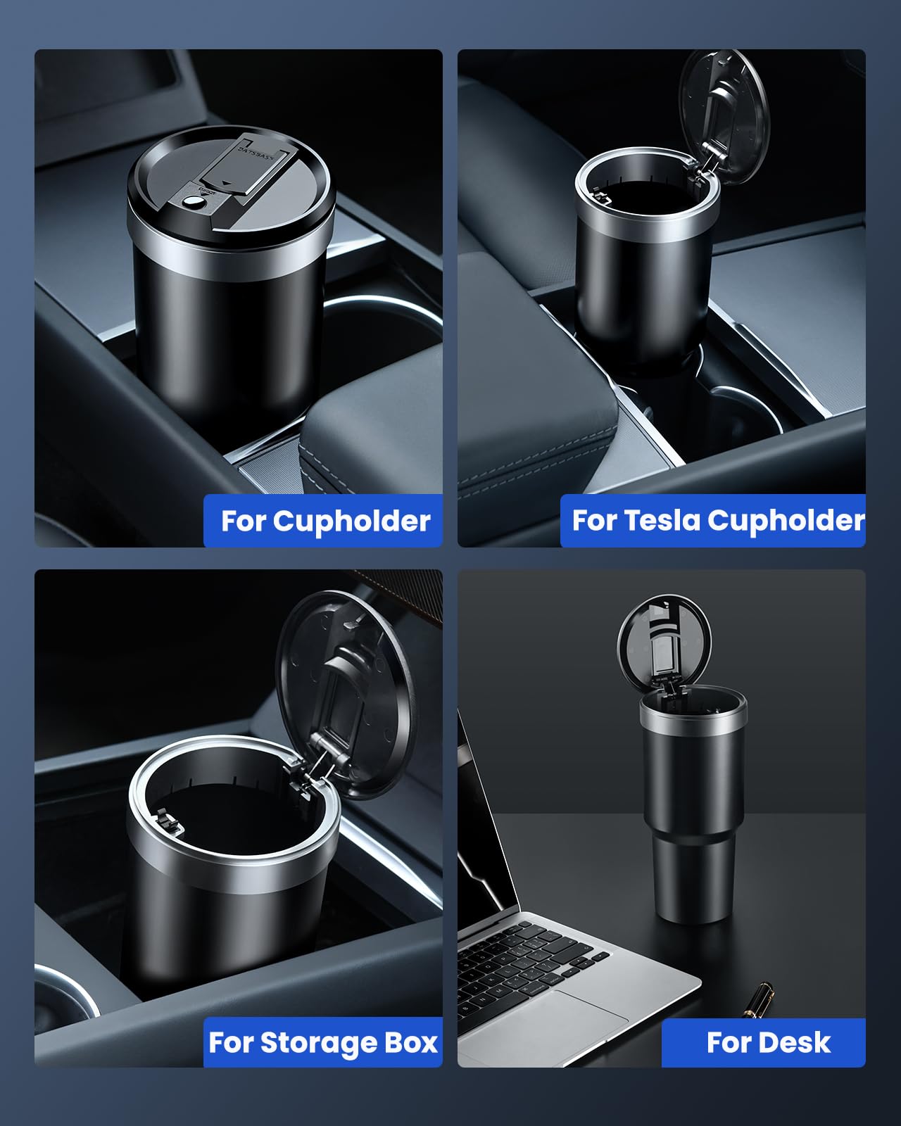 Mini Car Trash Can with Lid & 45 Trash Bags - Small Cup Holder Garbage Bin for Front Seat, Vehicle Accessories for Men & Women - Perfect for Road Trips, Commuting & Keeping Your Car Clean (Black)