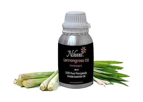 Nchant 100% Pure Lemongrass Essential Oil - 50ml Therapeutic Grade for Aromatherapy, Diffusers, Massage & Stress Relief | Natural Relaxation & Mood Booster