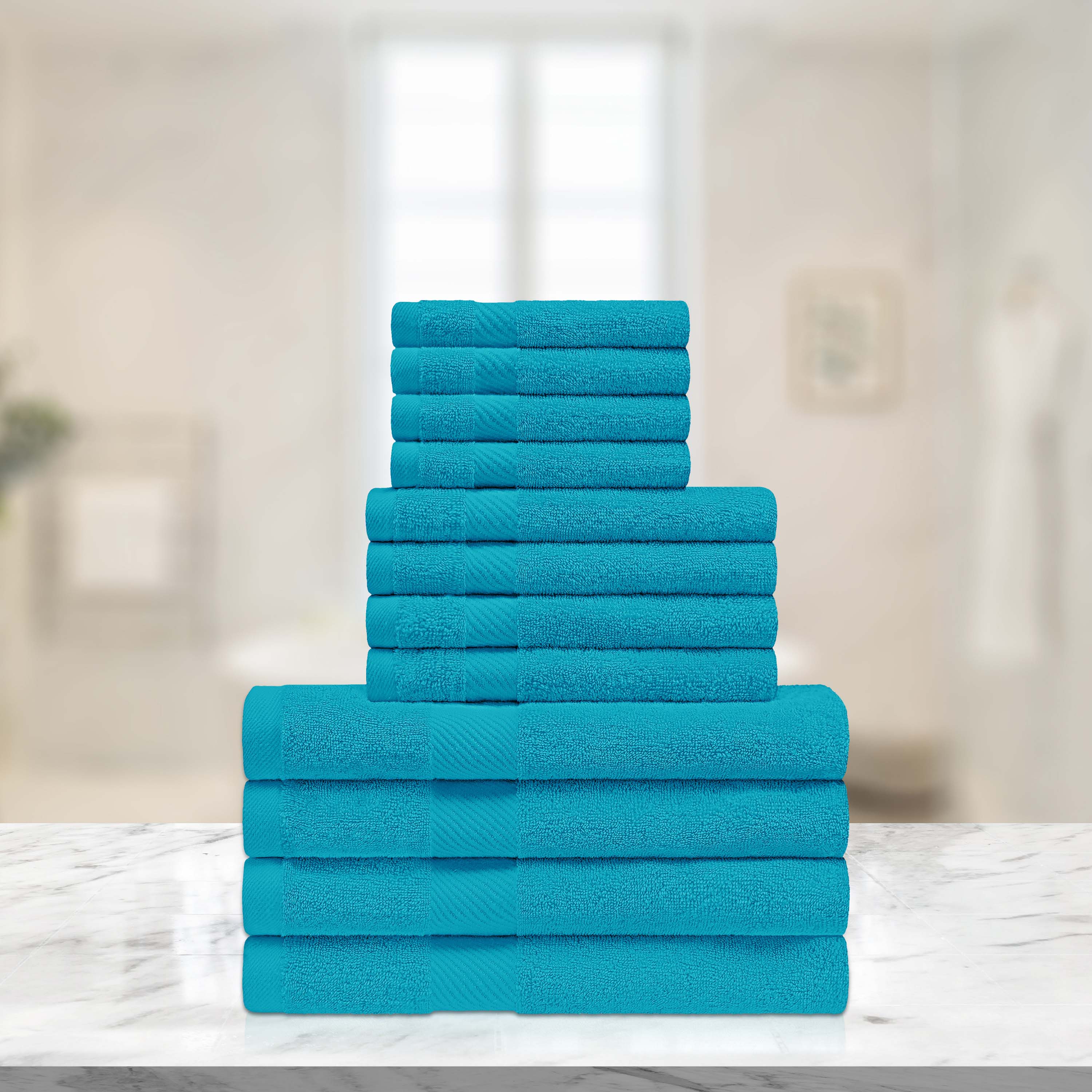 Premium 12-Piece Egyptian Cotton Towel Set - Ultra Soft & Absorbent Bath Towels, Hand Towels & Washcloths - Luxury Spa & Bathroom Essentials for Home & Hotel Use