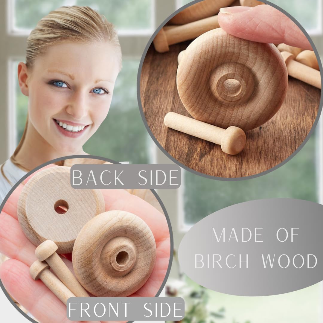 Unfinished Wooden Wheels and Axle Pegs for DIY Crafts - 1.5