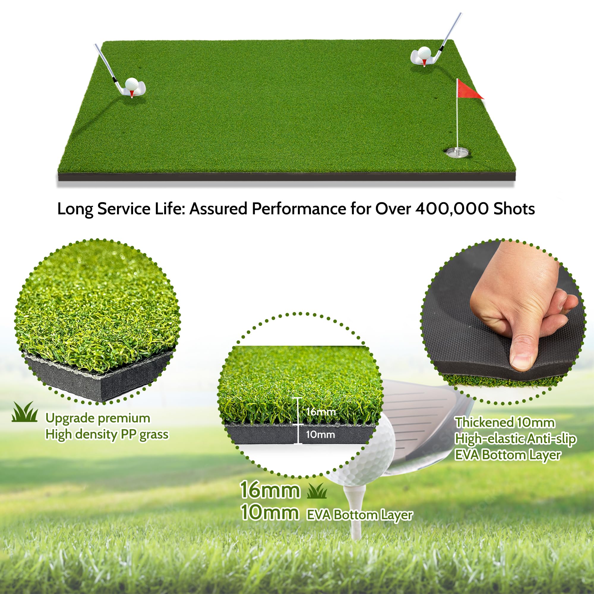 Premium MyVoice Pro 5x4ft Thickened Golf Mat Set - High-Elastic Non-Slip Base with Multiple Turf Options for Indoor/Outdoor Golf Training | Perfect for Driving Range Practice, Backyard Golf & Home Putting Green Setup