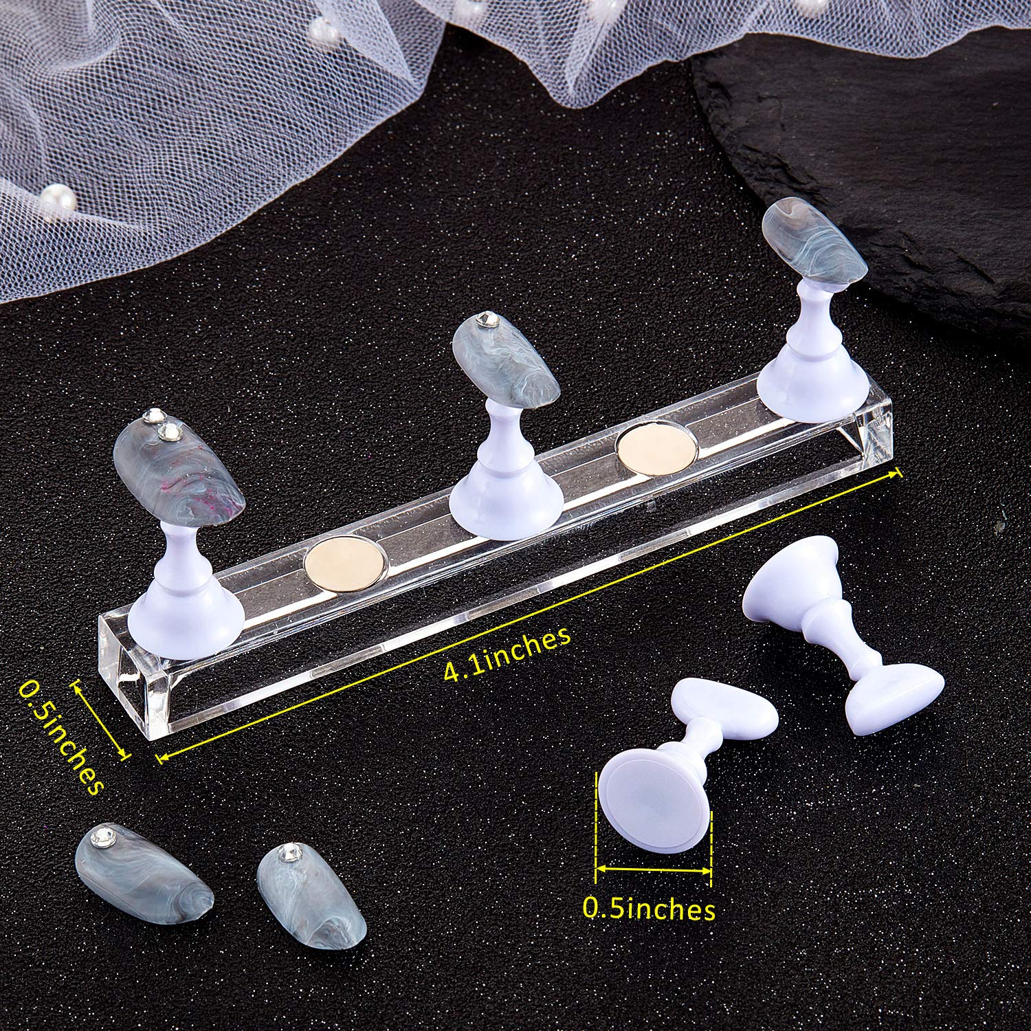 2 Sets Acrylic Nail Display Stand - Magnetic Nail Tip Practice Holder for DIY Manicure & Nail Art - False Nail Training Stand for Home Salon & Professional Use - Perfect for Nail Technicians, Beginners & Beauty Enthusiasts (White)