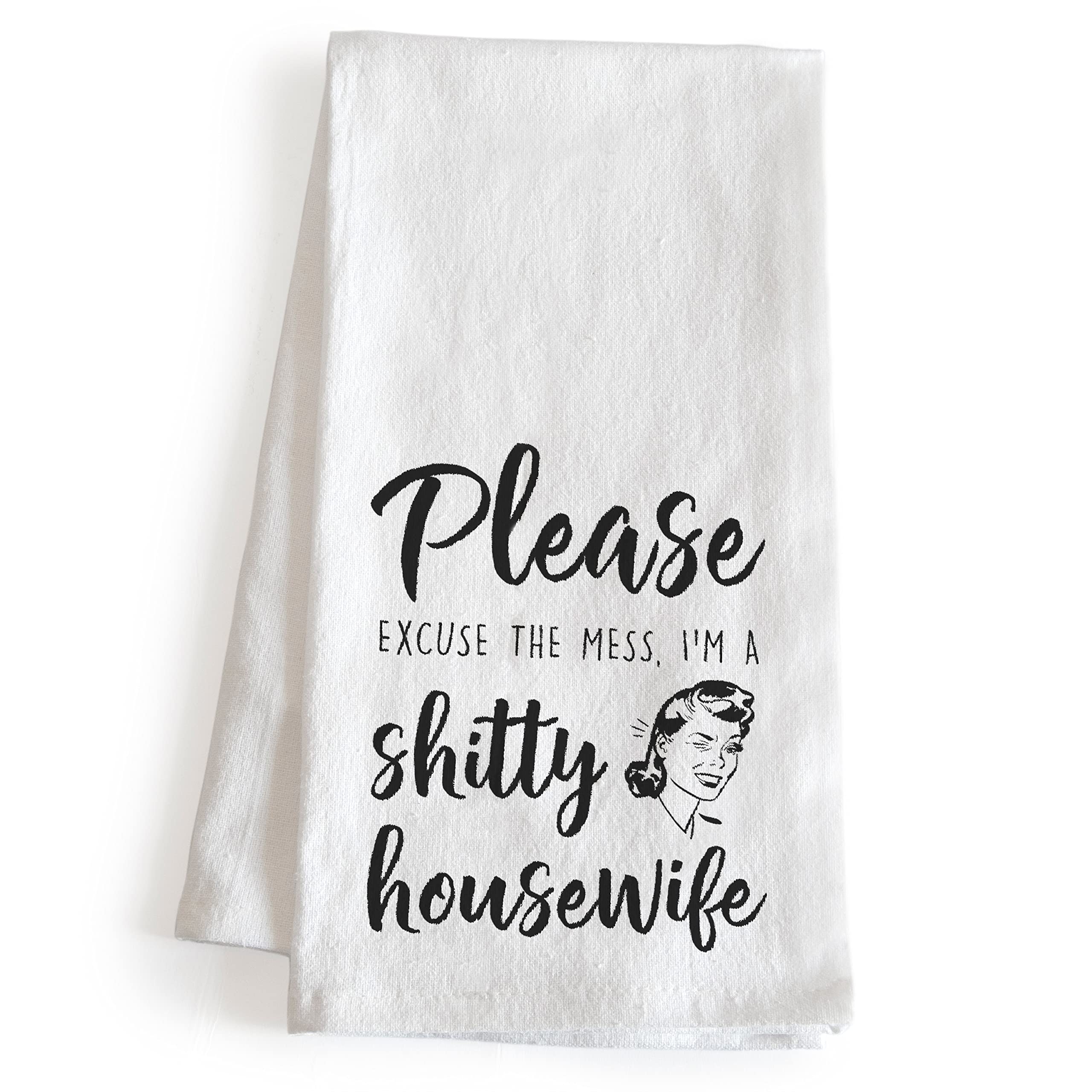 Funny Kitchen Towel 18x24 Inch with 'Please Excuse The Mess' Saying - Humorous Dish Towel, Tea Towel & Hand Towel for Home, Bar, Restaurant Decor & Gifts